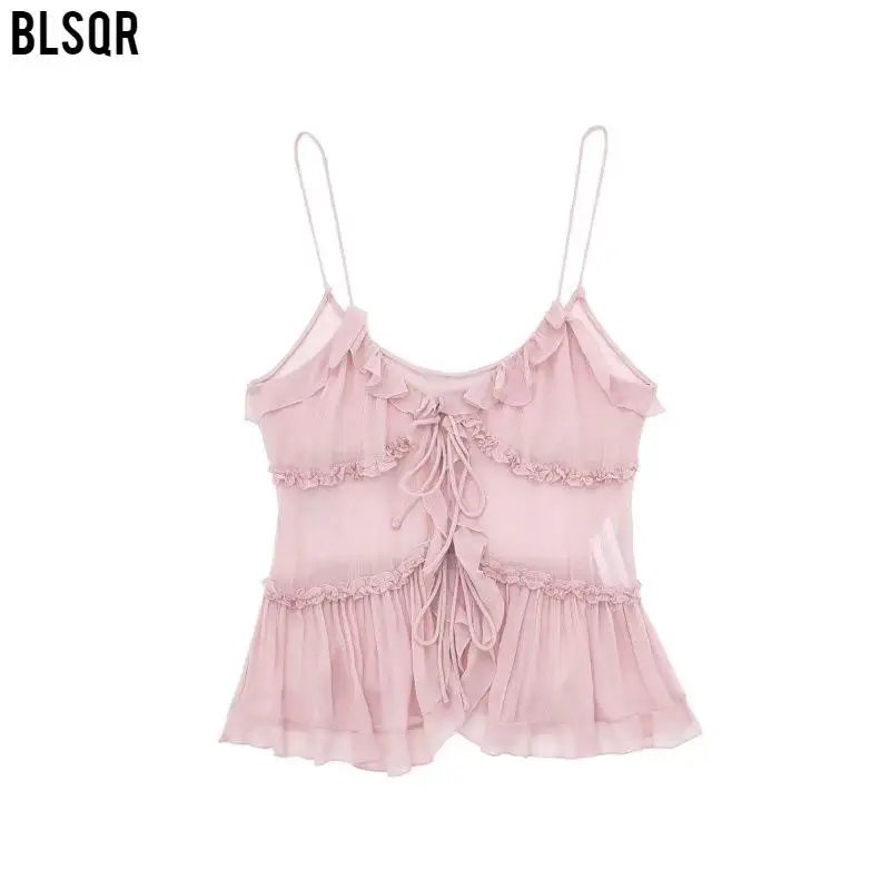 

Женский Y2K2023 Лето Новое поступление Декоративный полупрозрачный многослойный топ с небольшим ремешком Жилет D6875 Faionable European Sle