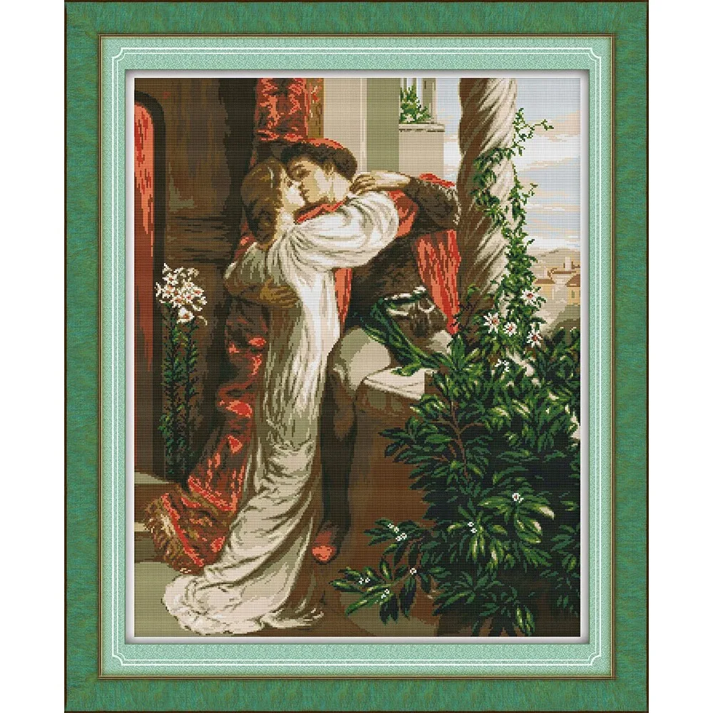 Romeo y Julieta-Kit de punto de cruz para mujer, bordado, bricolaje, costura hecha a mano, arte, lienzo impreso, amantes, belleza, 14ct, 11