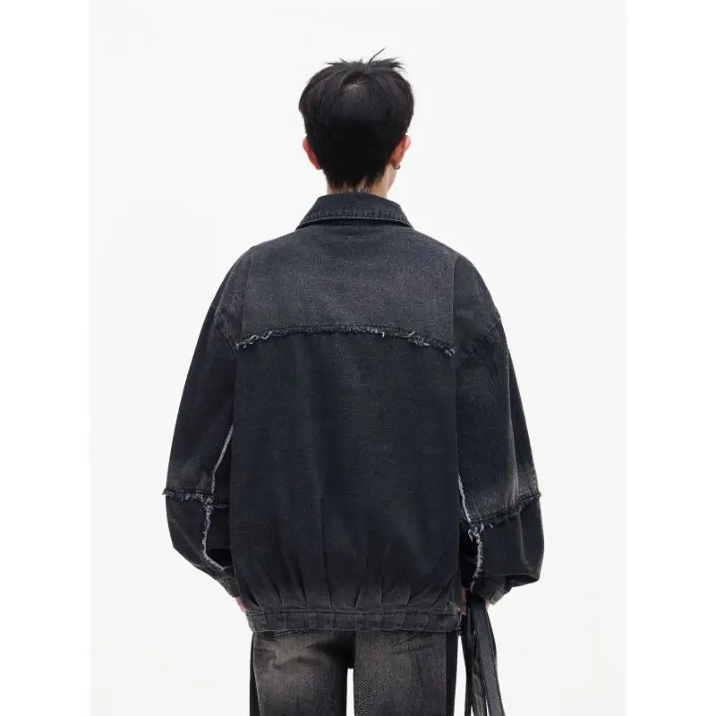 GIOIOMen's 데님 재킷, 봄과 가을 새로운 레트로 패치워크 루즈 캐주얼 남성 데님 재킷