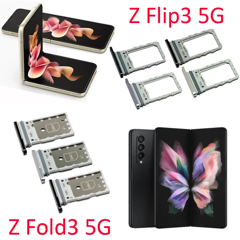 Phone Sim Card Tray Slot For Samsung Galaxy Z Flip 3 5G Phone New SIM Chip Drawer Holder With Pin For Z Flip3 Fold3