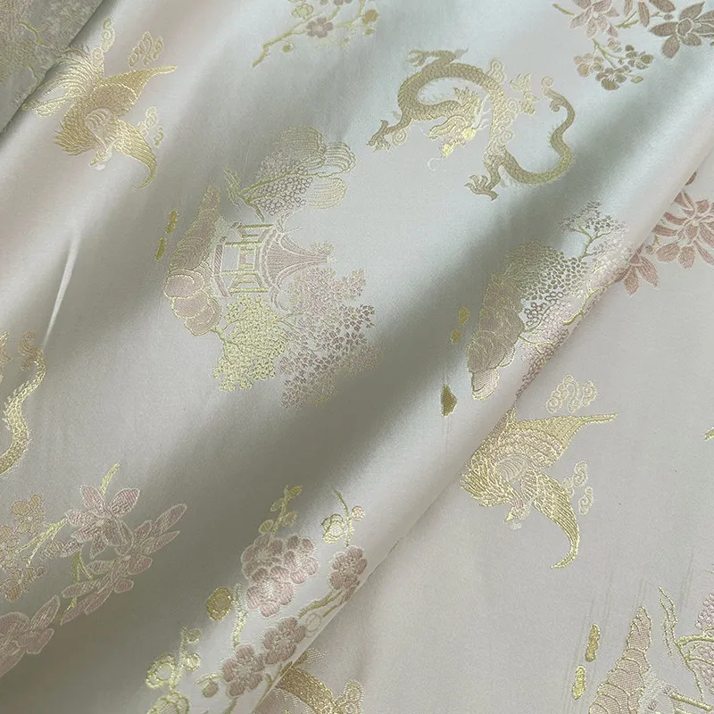 Tela de seda de alta calidad, con diseño de aves volando y fénixes danzando, color rosa claro, tejida, brocado de la dinastía Song, tela de gusano de seda.