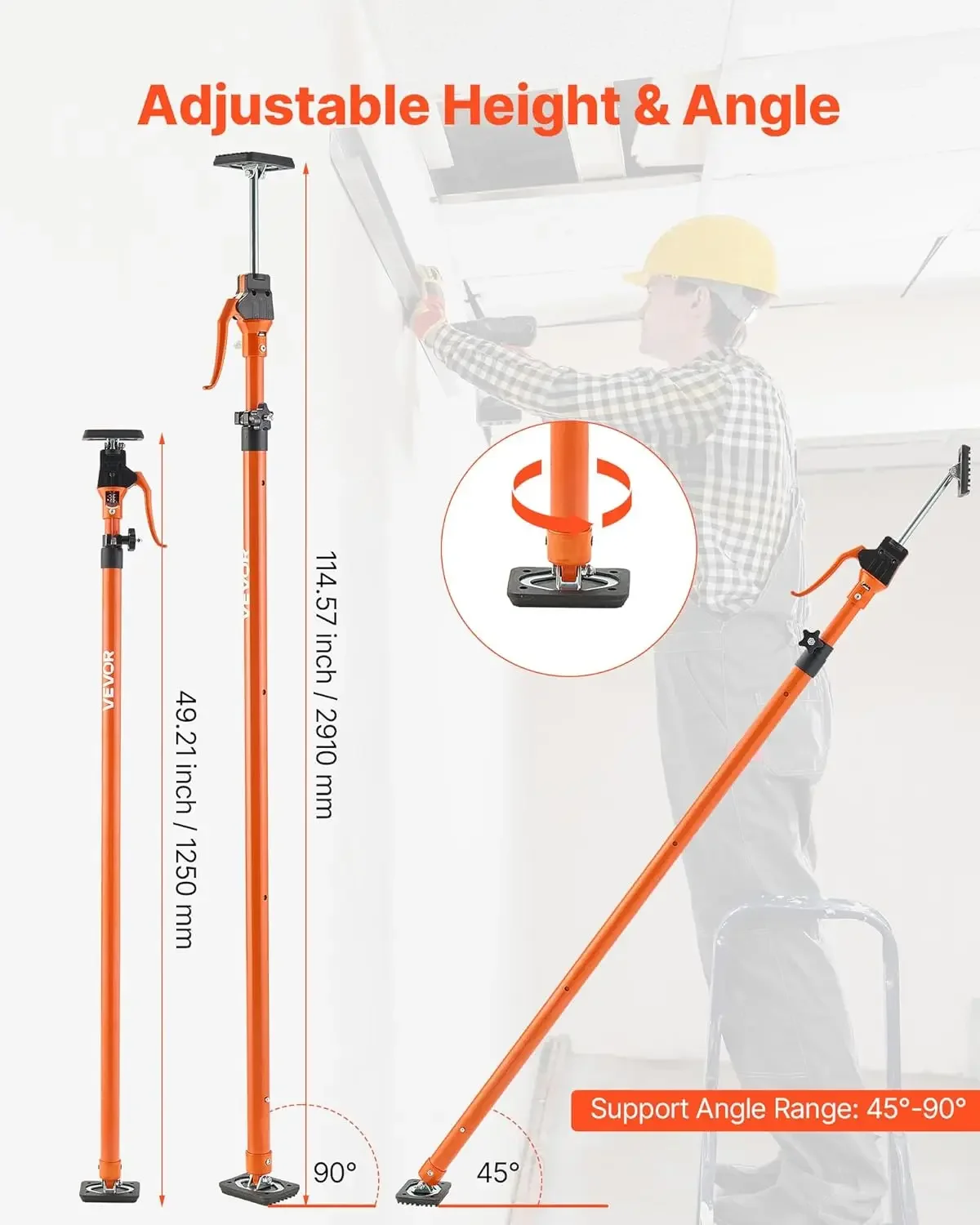 Cabinet Jack Support Pole, 4-Pack, 49.2-114.6 Inch Steel Telescopic Quick Support Rod, Adjustable 3rd Hand System up to 198 lbs