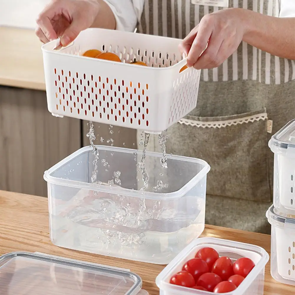 Caja de almacenamiento para refrigerador, organizador de frutas y verduras frescas, cesta de drenaje, contenedores de almacenamiento, despensa,