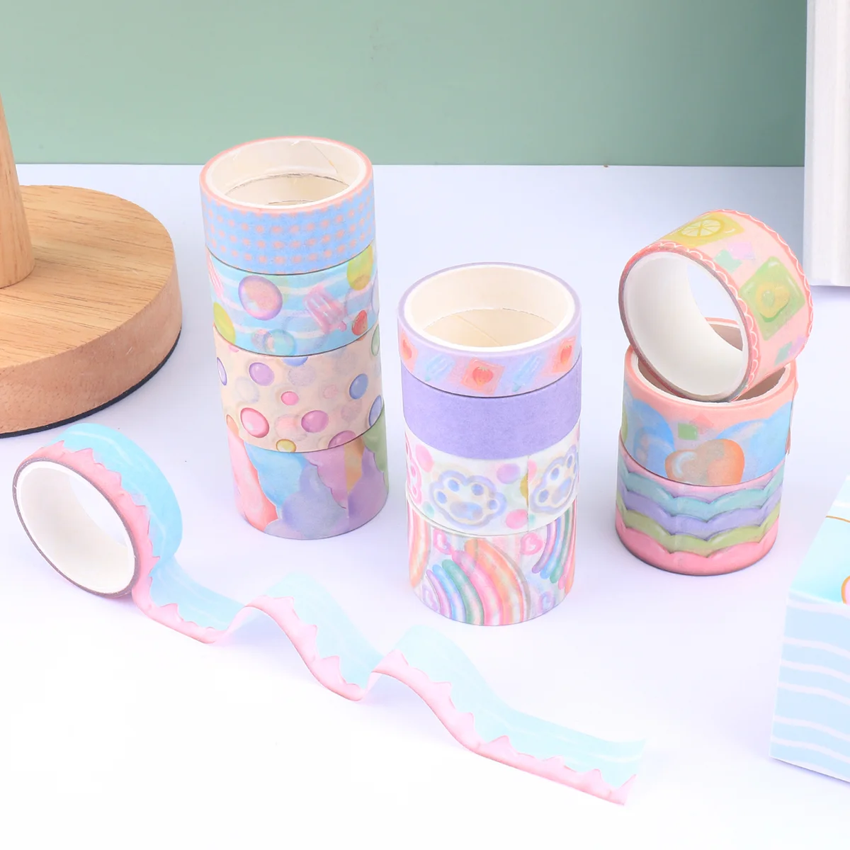 창의적인 사탕 테마의 유화 와시 테이프 12롤/박스, DIY 노트북, 사진 프레임 및 선물 상자 장식에 적합