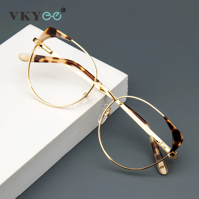 VICKY Women Classic Retro Glasses Frame Cat Eye Metal Acetate Glasses Myopia Hyperopia Reading Prescription Eyeglasses SR7351