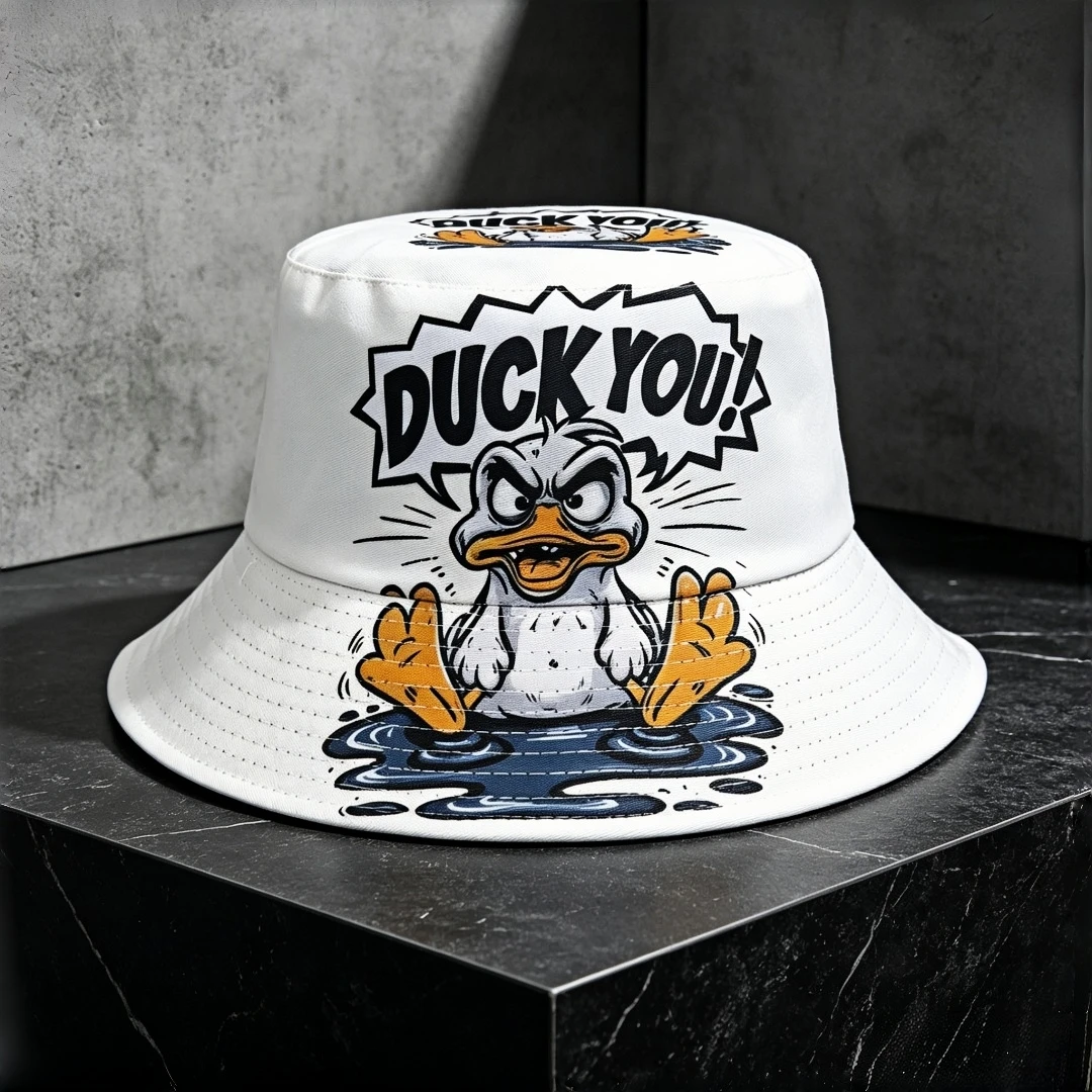 Funny Angry Duck You Print Bucket Hat Men Women Vintage Cartoon Graffiti Wide Brim Foldable Fisherman Cap Streetwear Summer Beac