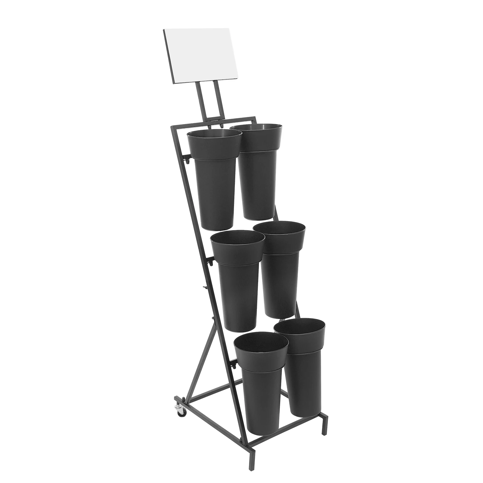 Présentoir de fleurs à 3 niveaux, étagère mobile moderne en métal pour plantes avec 6 seaux et roues pour fleurs, pour maison, jardin, Patio, balcon