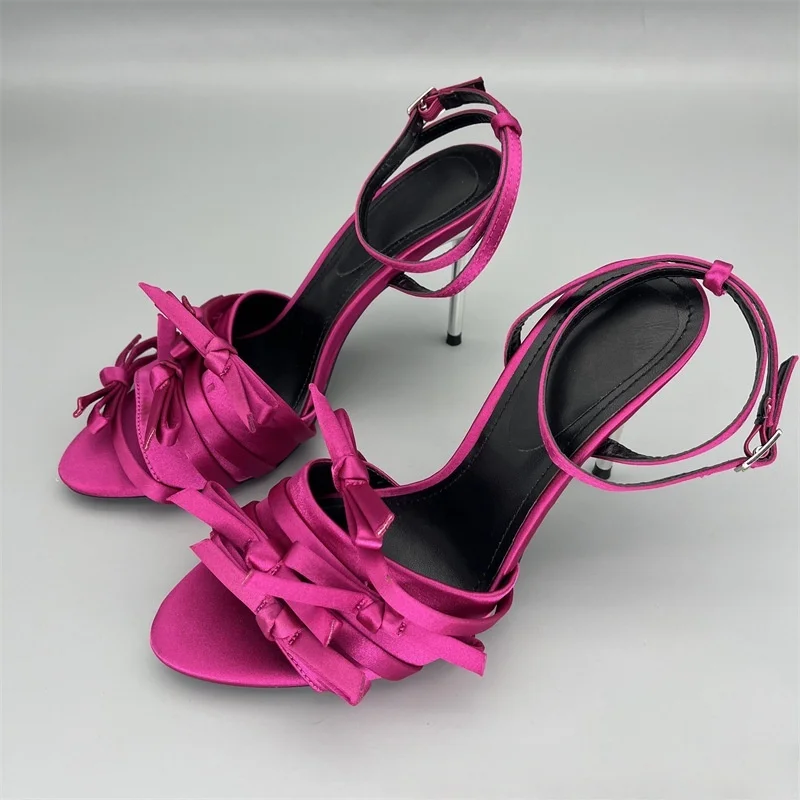 

New Fashion Ankle Strap High Heels Bow Decoration Cross Strap Women Sandals Brand Elegant Stilettos Party Banquet Women's Shoes