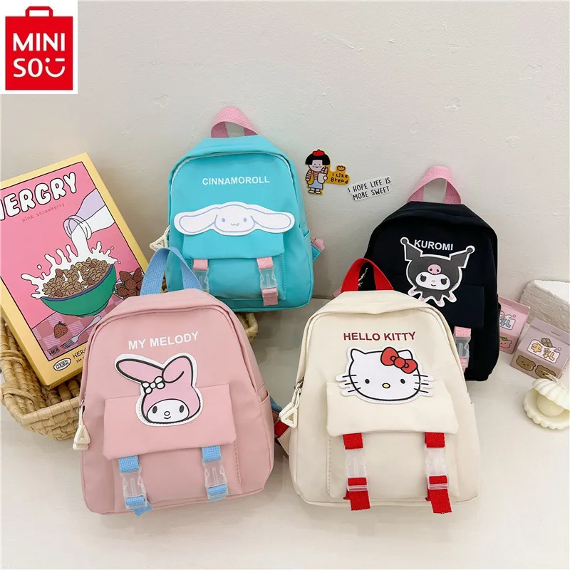 Grande Capacidade Nylon Mochila para Crianças, Armazenamento Leve, MINISO, Sanrio, Hello Kitty, Kuromi, Alta Qualidade