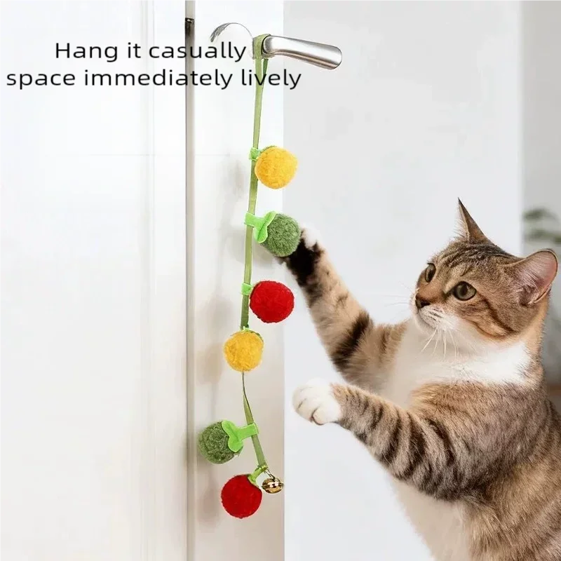 Durable Tomato Cat Teaser String Toy With Bell Self Durable Tomato Shaped Cat Teaser Toy with Bell Interactive Self-Play Cat Toy