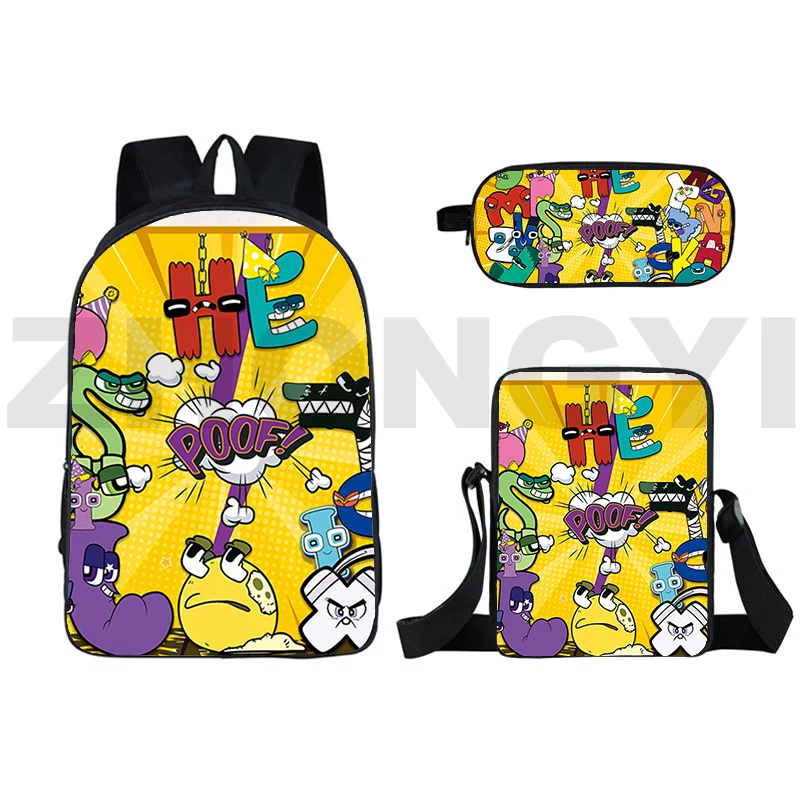 Creative Letter Alphabet Lore Game 3D Backpacks for Teenager Students Harajuku Japanese Bag 3 Pcs/Set Waterproof Camping Daypack