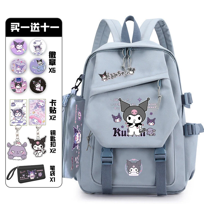 Kawaii Kuromi Dog Backpack with Pain Pack Badge Set Anime Bag Teenagers Schoolbag Students Book Travel Bag Girl Boy Cosplay