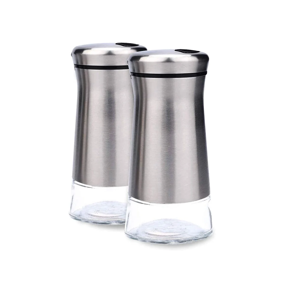 

Stainless Steel Salt and Pepper Shakers Set with Glass Base Salt and Pepper Shakers with Adjustable Holes