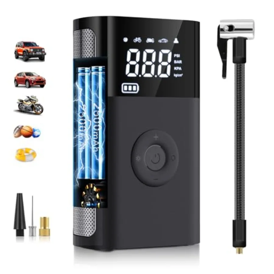 ضاغط هواء محمول 150 رطل لكل بوصة مربعة منفاخ لإطارات السيارة مع 5 أوضاع إضاءة LED إشارة SOS مثالية لإطارات السيارات والدراجات النارية والرياضة B