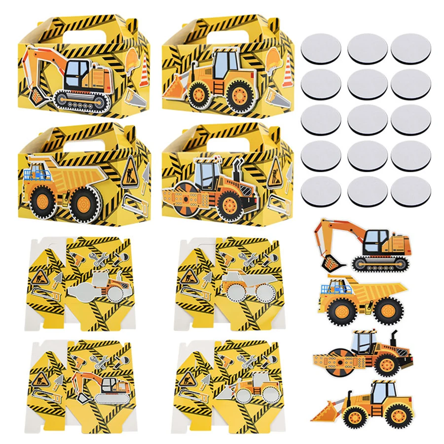 Paquete de 12 cajas de recuerdos para fiestas de construcción, cajas de regalo para camiones de construcción