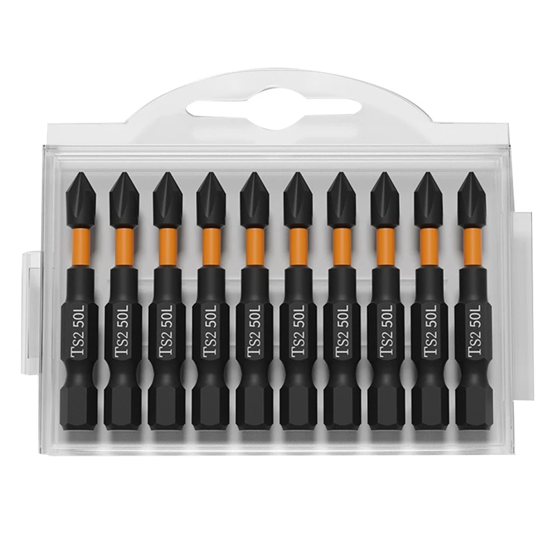 Juego de puntas cruzadas magnéticas PH2, 10 Uds., 50Mm, cabeza de lote de impacto Phillips cruzada, dureza, punta de destornillador, herramienta de mano