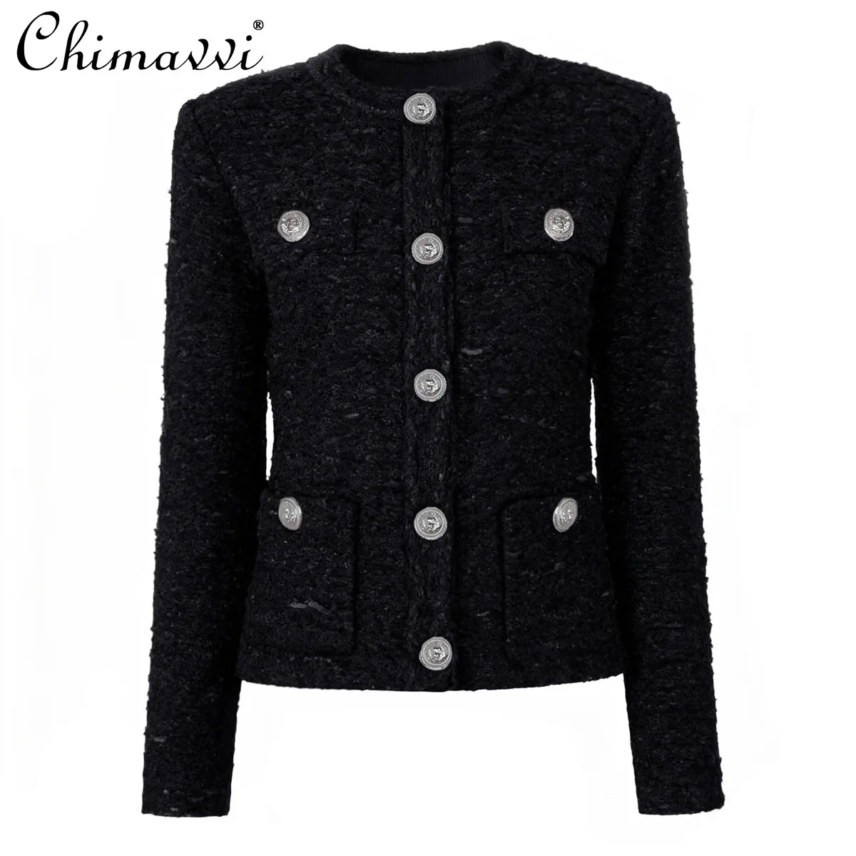 

2025 Autumn Winter New High-end Fashion Long Sleeve Single-breasted Commuter Jacket Women Elegant Versatile Black Coat Top