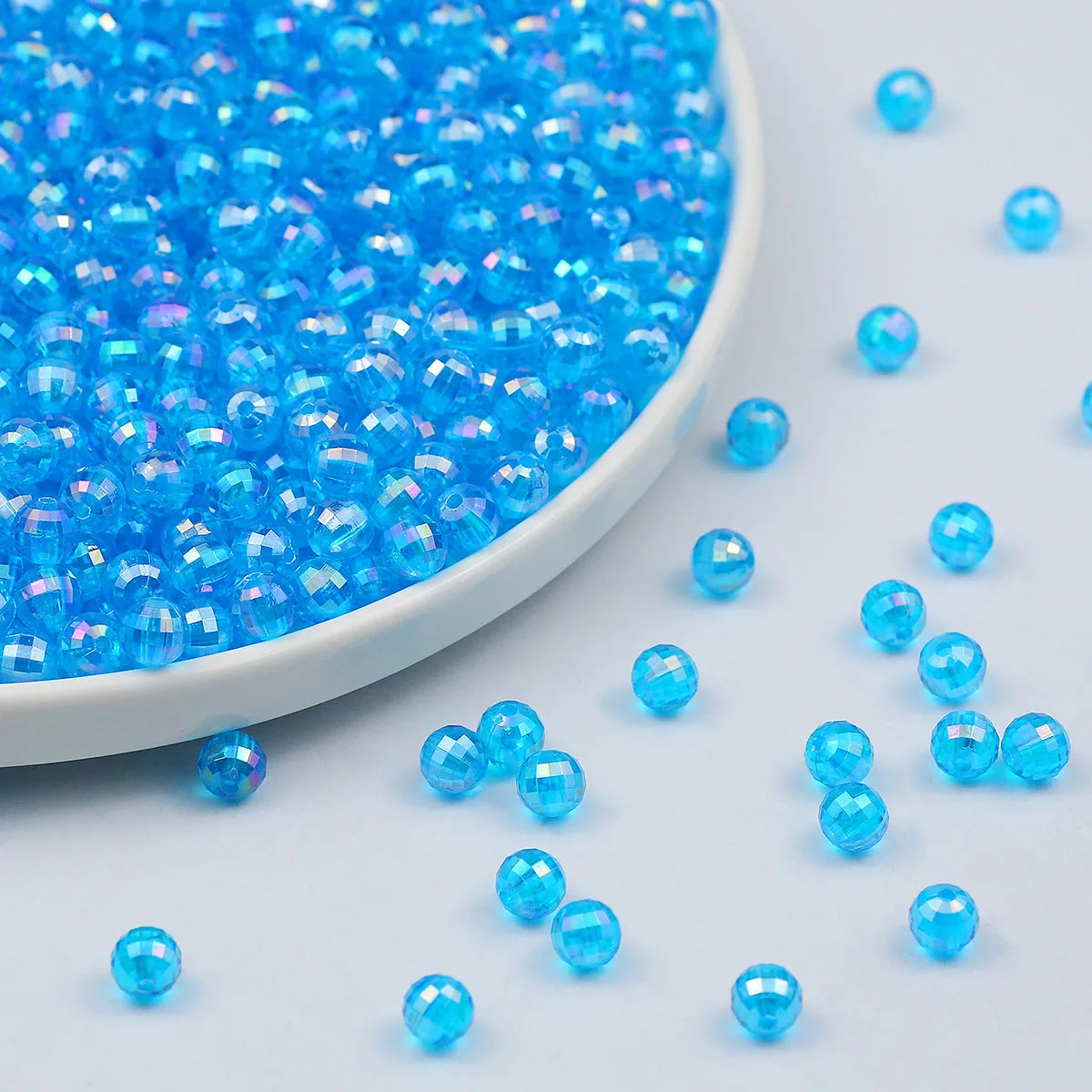 8mm Lake Blue AB Color Translucent Acrylic Beads 96 Sides Round Loose Beads For Jewelry Making DIY Bracelet Earrings Accessories