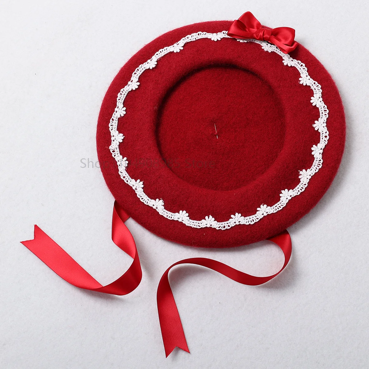 Lolita Girls Cute Bowknot Boina Sombrero Mujeres Kawaii Cinta Casual Sólido Painter Sombrero Unisex Artista Cap Cúpula Rosa