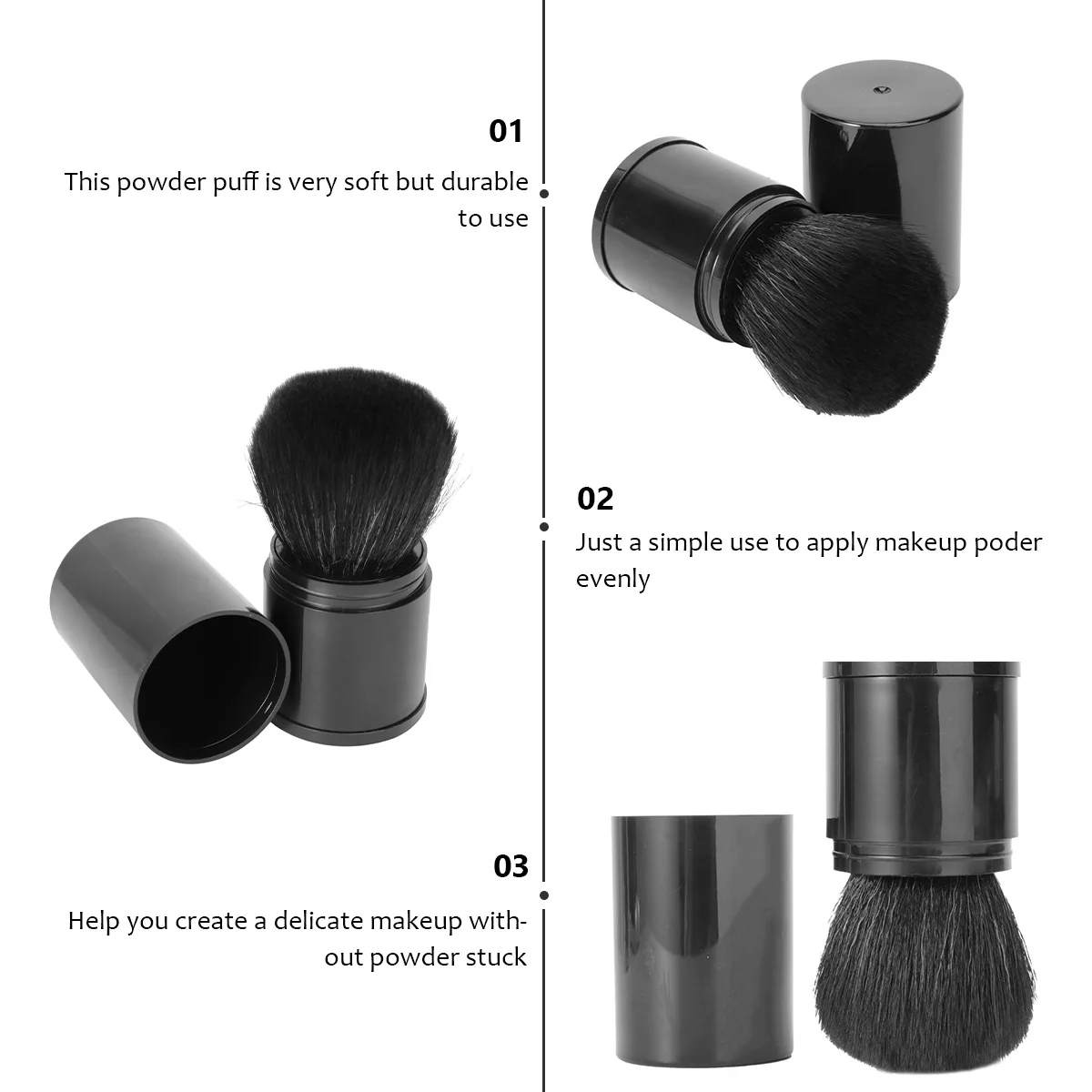 Pennello per trucco in polvere sciolta flessibile nero Applicatore per cipria per il viso Fornisce delicato sulla pelle per fondotinta e fard