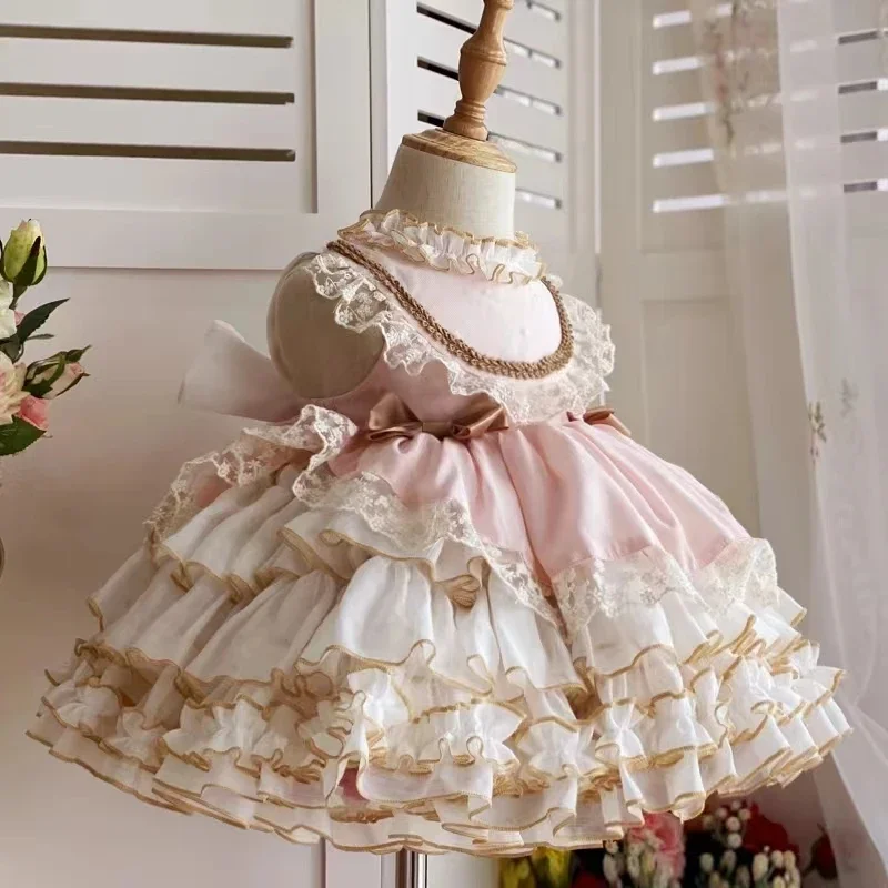 

Baby Girl Velvet Lace Lolita Princess Dress Infant Toddler Child Vintage Elegant Bow Tutu Vestido Party Baby Clothes 1-14Y