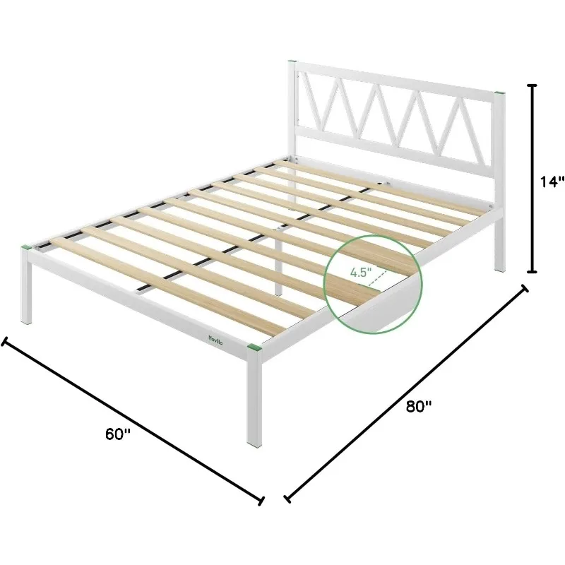 14 Inch Queen Size Bed Frame with Headboard, Platform Bed Frame No Box Spring Needed, Metal Queen Bed Frame with Storage