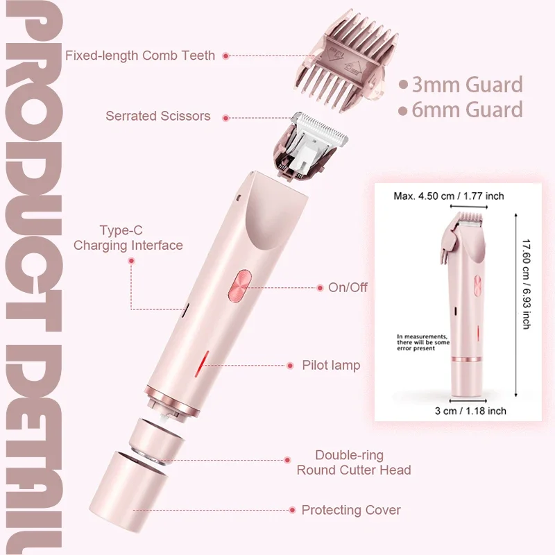 Dual-Head Hair Removal Trimmer Clipper Rechargeable Floating Round R-Shaped Blade Wet Dry Use Waterproof Hair Cutting Machine image 6