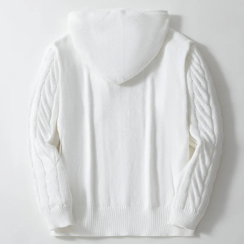 Winter Men\'s Hooded Cardigan Sweater Solid Color Thick Knitted Coat Single-Breasted Male Clothing Men Hoodies Cardigans SY0139