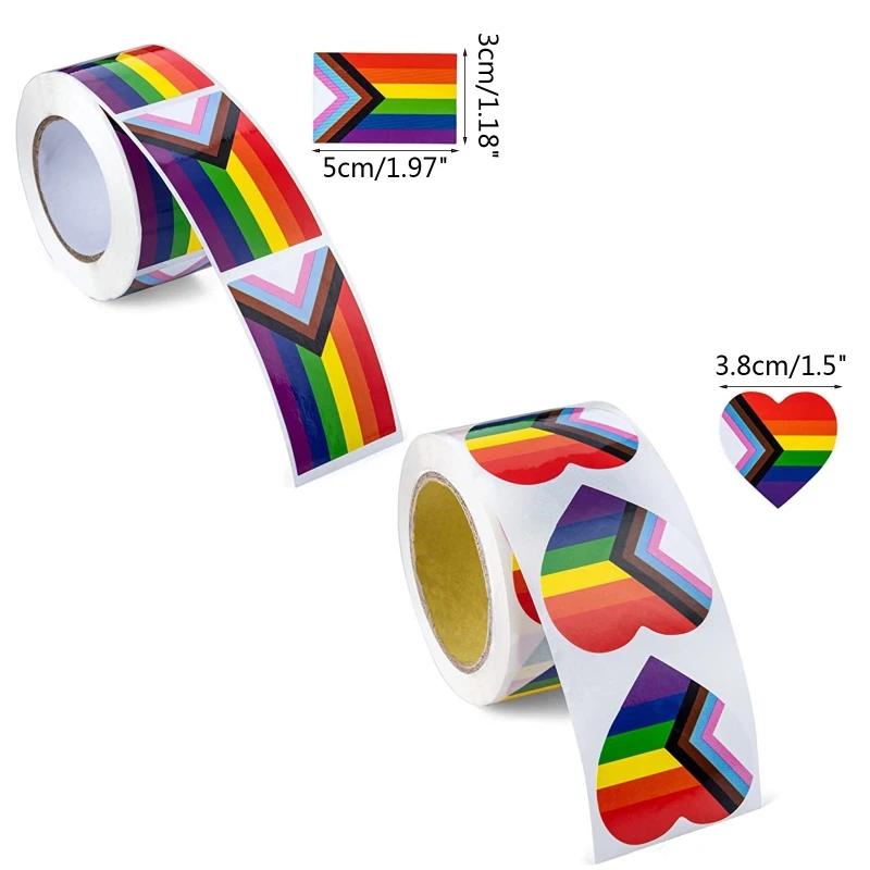 Heart/Square Shape Gay Pride Stickers for Bag Cup Decorative Stickers 500 Pieces/Roll LGBT Stickers Exquisite Stickers Y5GB