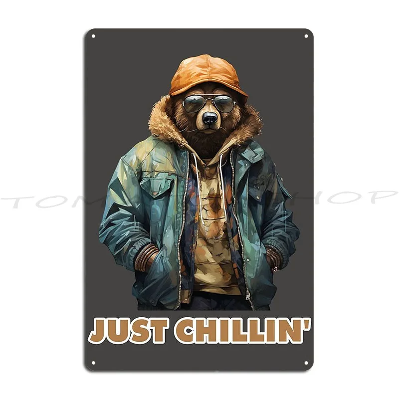 Ski Bear Illustration 1989 Finland Brown Bear Postage Stamp Metal Sign Garage Custom Home Designer  Tin Sign Poster