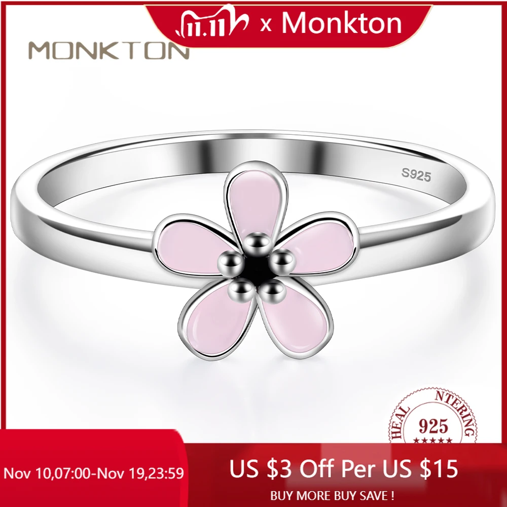

Monkton 100% Original 925 Sterling Silver Enamel Flower Rings for Women Elegant Wedding Engagement Jewelry Birthday Gift