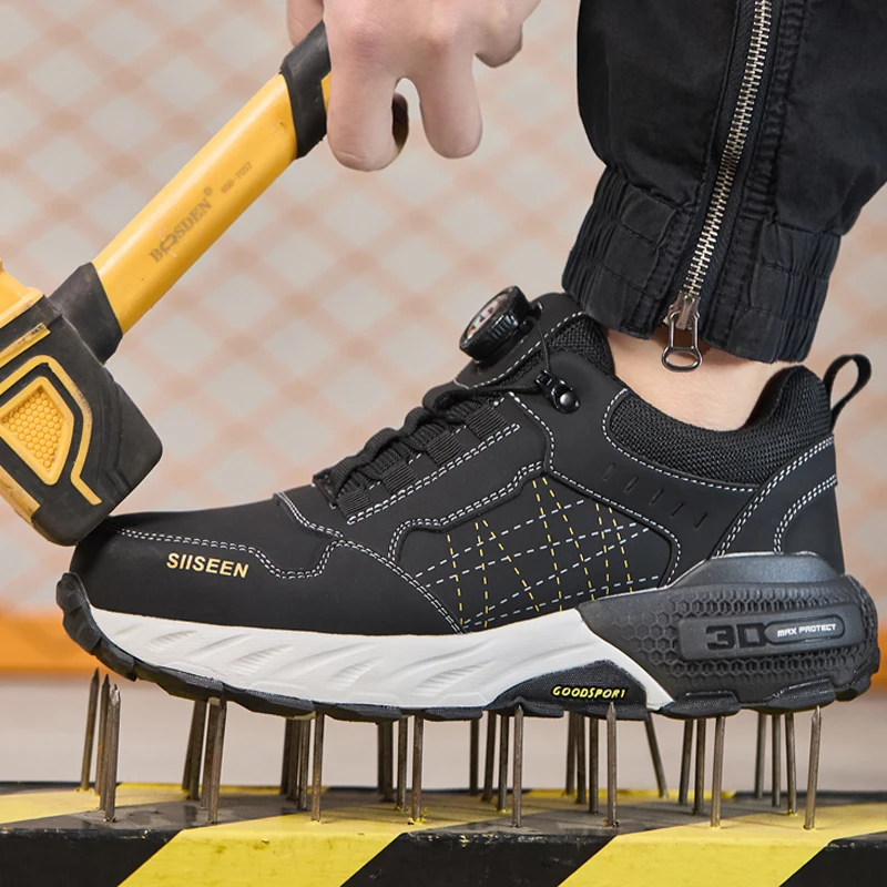 รองเท้าหนังสีดํารองเท้านิรภัยรองเท้านิรภัยผู้ชายความปลอดภัย-ป้องกันอุตสาหกรรมความปลอดภัยรองเท้า Man สําหรับทํางานรองเท้าผู้ชายอุตสาหกรรม