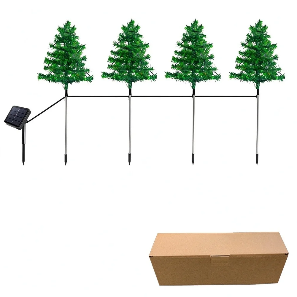 4PCS Solar Powered Christmas Tree Lights Outdoor Waterproof Green Plastic Holiday Decor For Yard Party Festival String Lights