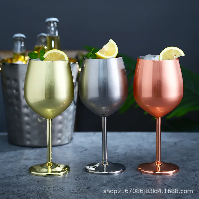 New stainless steel anti-drop and wear-resistant champagne red wine metal cocktail home bar goblet red wine plated wine glass