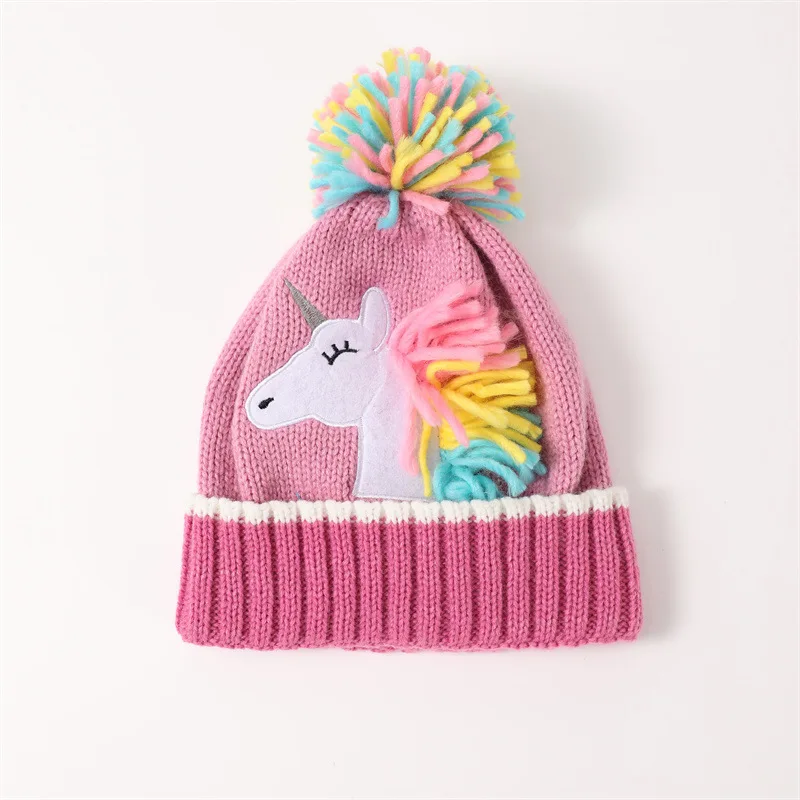مجموعة قبعة وقفازات للفتيات، قبعة وقفازات متماسكة مضلعة مطرزة على شكل حيوانات كرتونية، إكسسوارات شتوية للفتيات الصغيرات