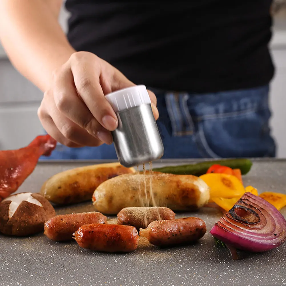 Juego de 2 Especieros de Acero Inoxidable, Salero y Pimentero Ligeros, Contenedor de Condimentos para Cocina, Dispensador de Sal y Pimienta para el Hogar