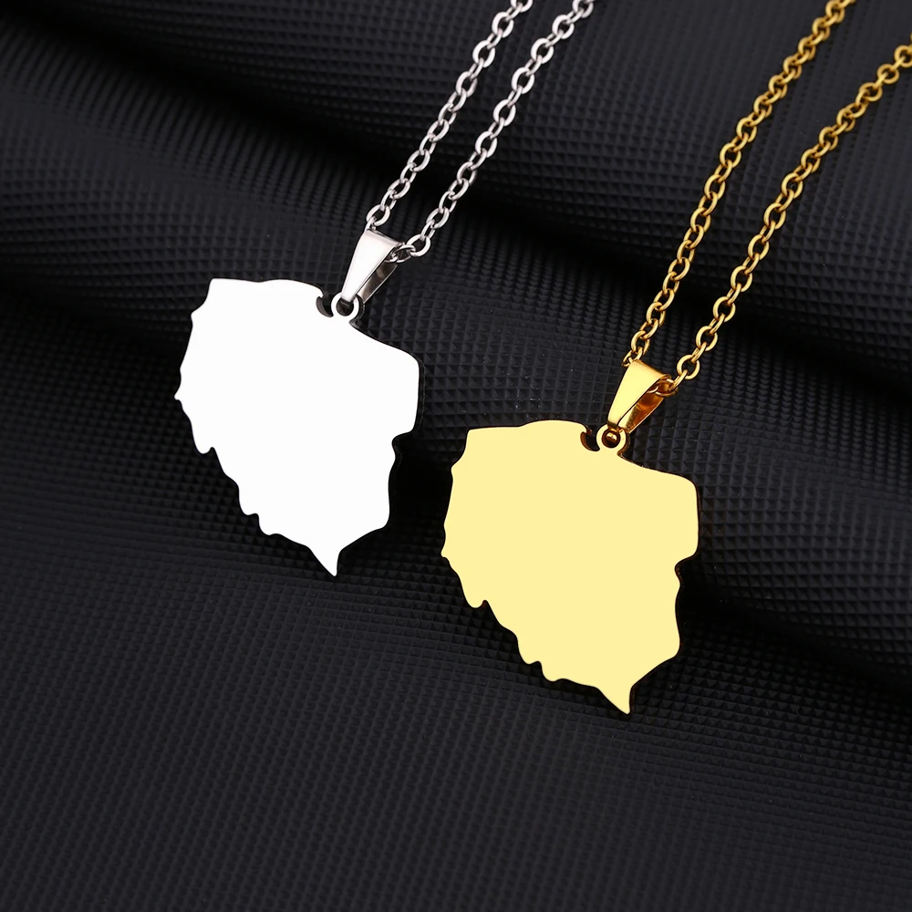 New Poland Map Pendant Necklace Stainless Steel For lovers' Women Men Gold Silver Color Charm Fashion Maps Jewelry Gifts