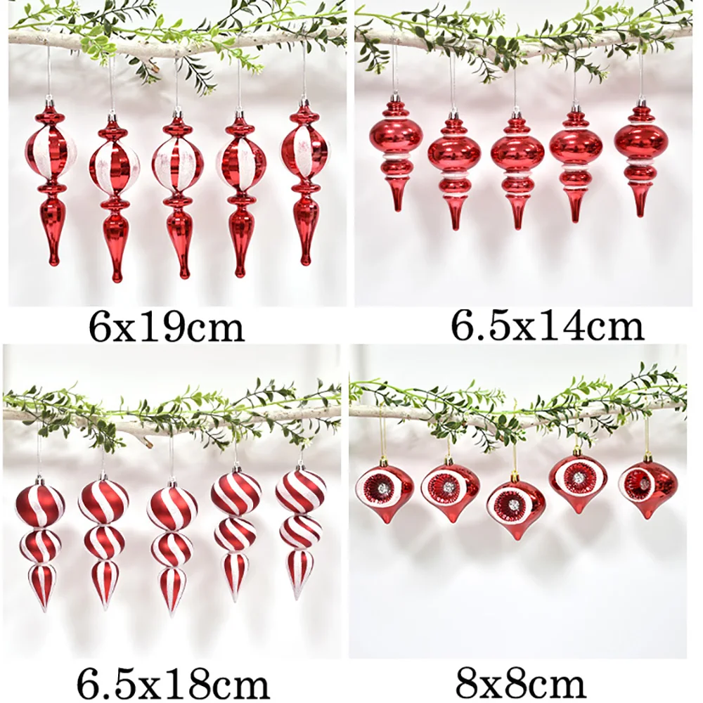 5pcs Christmas Decorations Gourd String Pendant Xmas Tree Ornaments Water Drop Pvc Gourd Shape Hanging Festive Party Home Decor