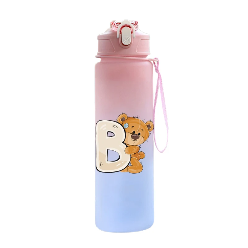 Cartoon Letter Printed Lovely A-Z 750ML Water Bottle Large Capacity Drinking Cup Portable Outdoor Sports Water Cup Children Gift