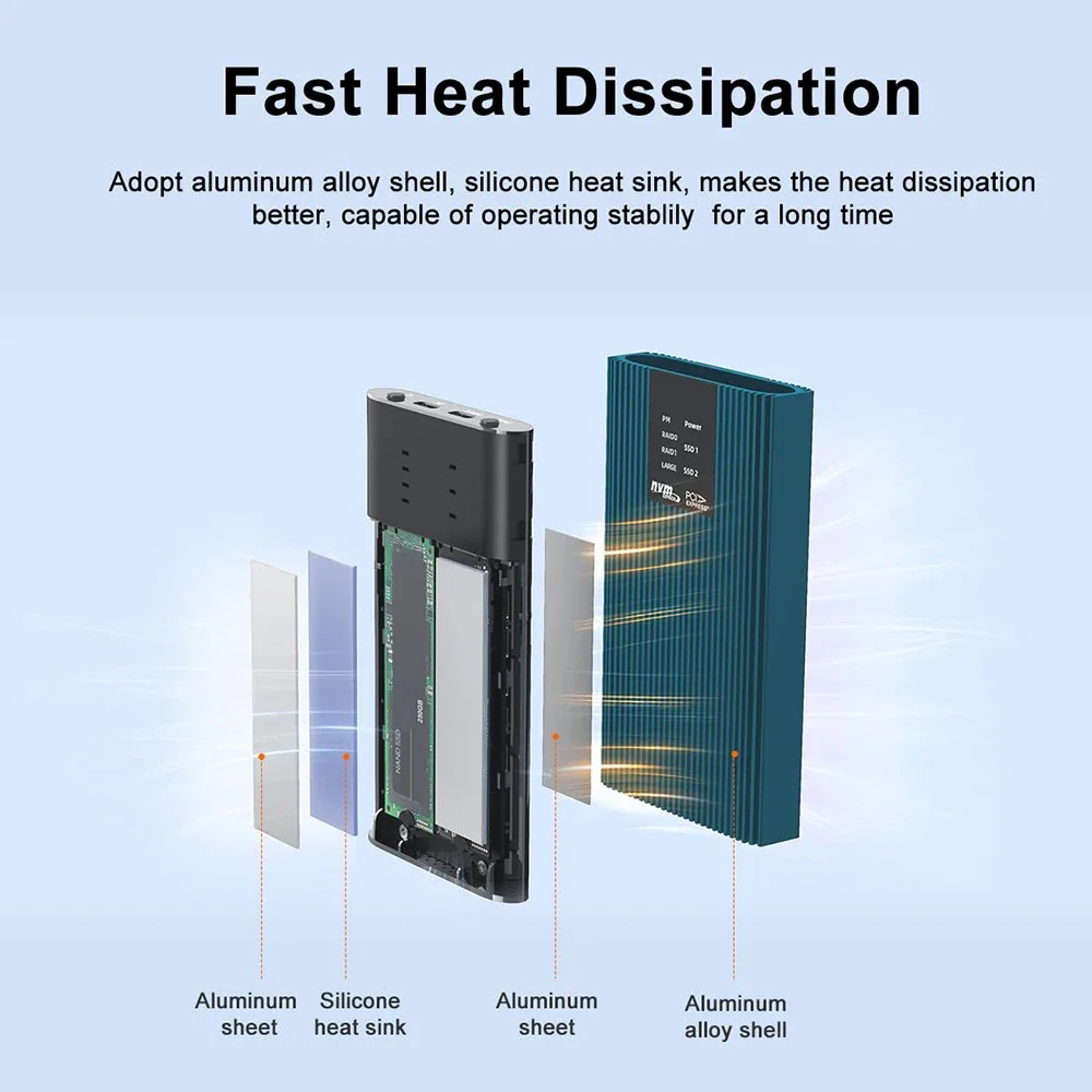 MAIWO M.2 Nvme Solid State Drive Box Type-C External Hard Drive Reader M2 Hard Drive Box Portable NVMe Dual-disk RAID Array Box