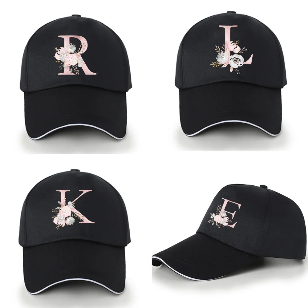 Sun Hat for Men Black Tennis Caps Outdoor Sport Golf Snapback Hats Women Baseball Caps Dad Hip Hop Caps Pink Flower Pattern