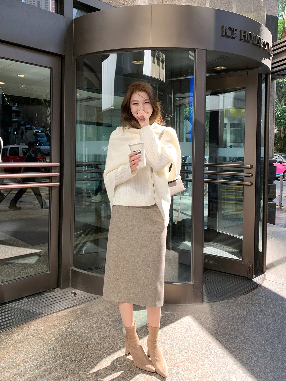 

Элегантная шерстяная юбка миди прямого кроя для женщин, офисный шик, с разрезом, из шерстяной смеси, в британском стиле