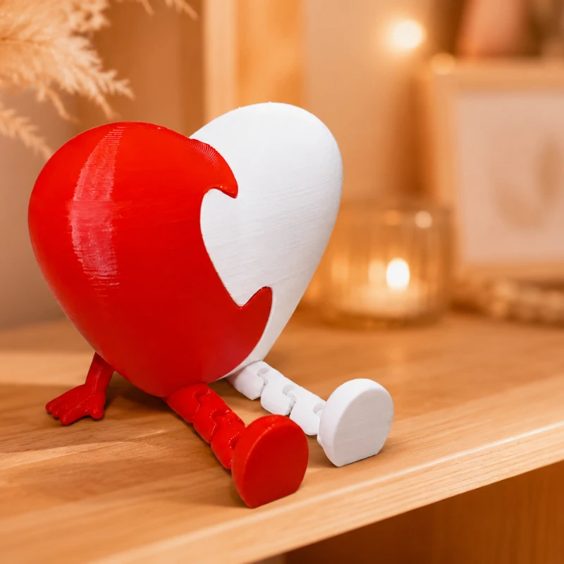 Articulated Half Heart Couple Figures, Interlocking Love Puzzle Shelf Sitters, Valentine's Day Romantic Desk Decor Gift