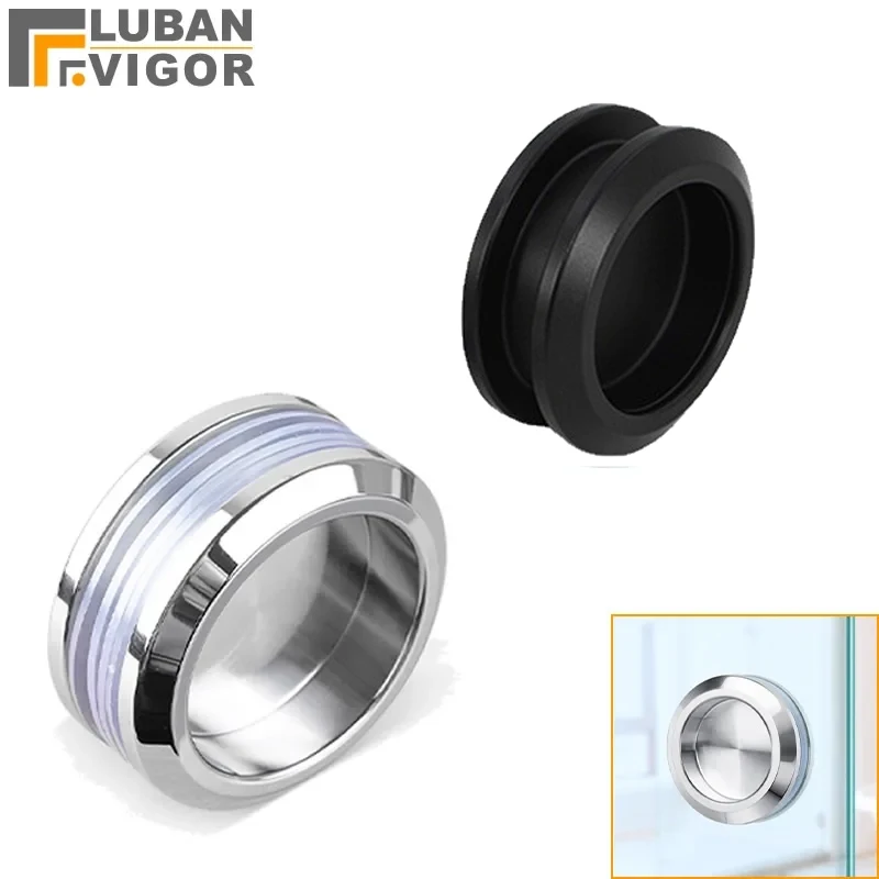 304 Stainless Steel Bathroom Glass Sliding Door Round Handle Solid and Hollow Glass Door Embedded Handles for 8-12 Glass