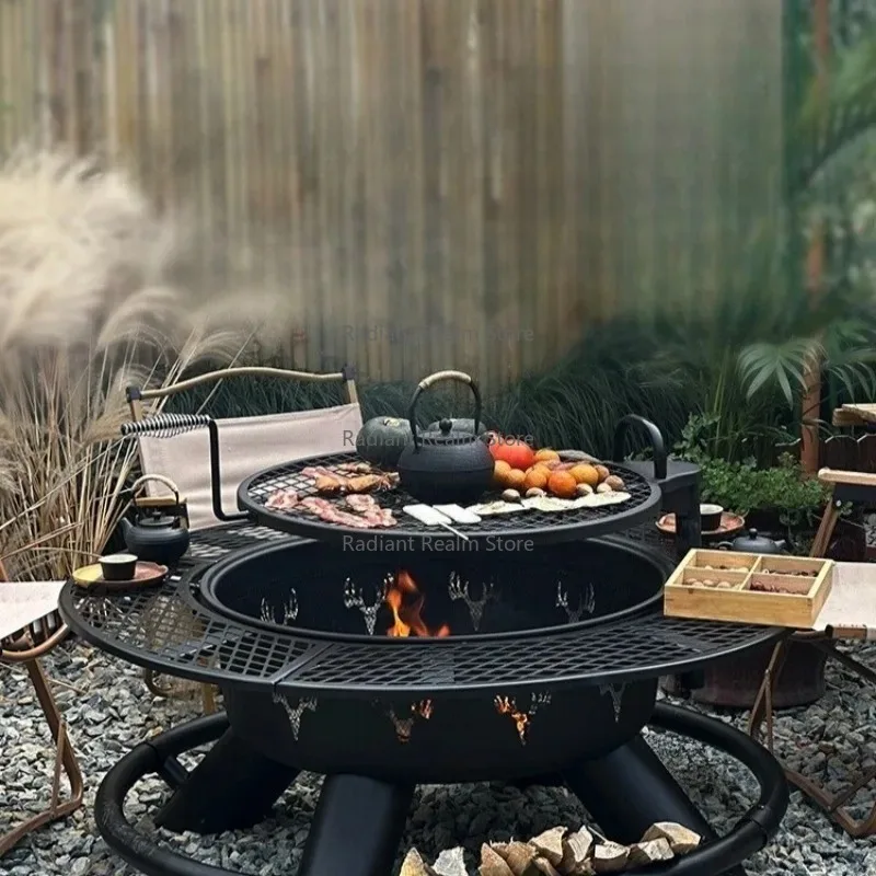 Modern Outdoor High Quality Fire Pit Table Barbecue Grill Wood Heater Patio Villa Campfire Fireplace Table Charcoal Brazier
