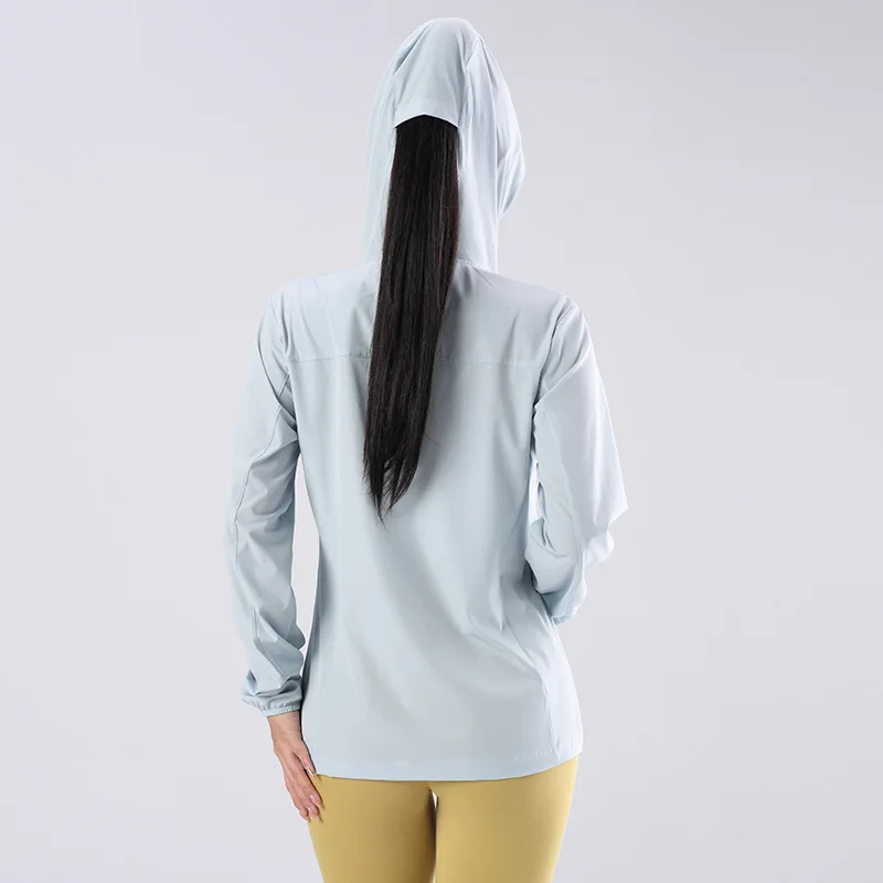 Summer Sport Hoodies Women Loose Yoga Sports Jackets Quick Dry Zipper Running Coat Outdoor Anti-UV Gym Fitness Hooded Top Female