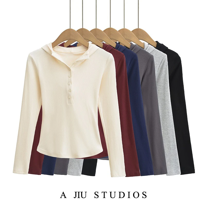 

American Sle Sexy Long Sve Hoodie T-irt Women's Top Spring Casual Sports Yoga Clothes Henry Base irt ort Model