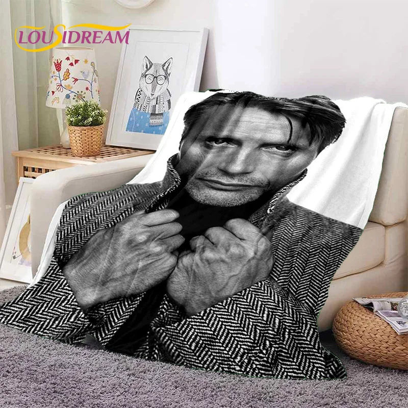 Mads Mikkelsen 3D Actor StarSoft Blankets,Keep Warm Throw Blanket Comfortable Blanket for Picnic Beds Sofa Home Bedroom Gift Kid