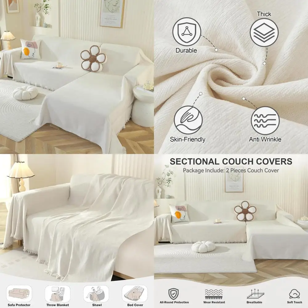 

L-Shaped Chenille Sofa Cover Set, 2-Piece Couch Cover for Dogs, Washable Couch Cover Blanket, Pet-Friendly Sectional Sofa Cover