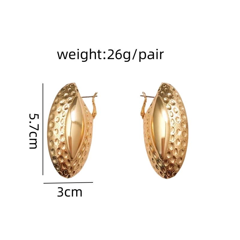 Anting-anting bertekstur Oval berongga logam untuk wanita anting-anting pesta wanita modis dan berlebihan